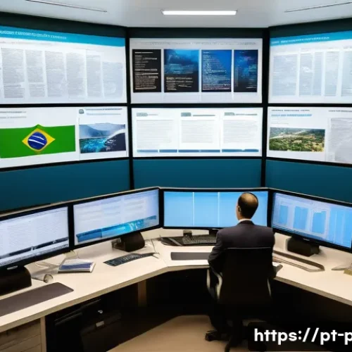 Home 29 공공정책 전문가가 알아야 할 법령 - A professional public policy analyst in a modern Brazilian government office, surrounded by large sc...